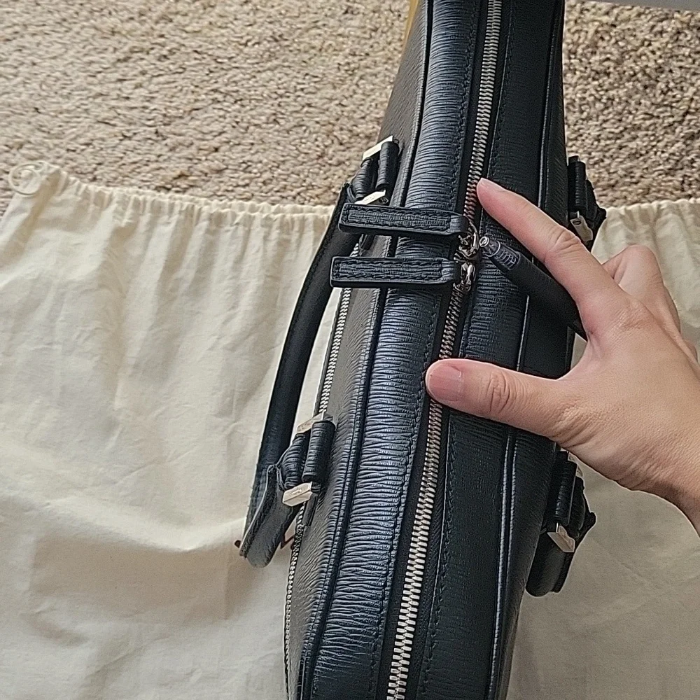 Salvatore Ferragamo Black Leather Laptop Bag